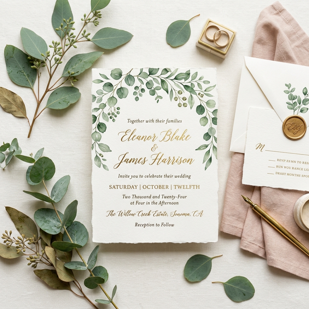 Wedding program botanical design card mockup