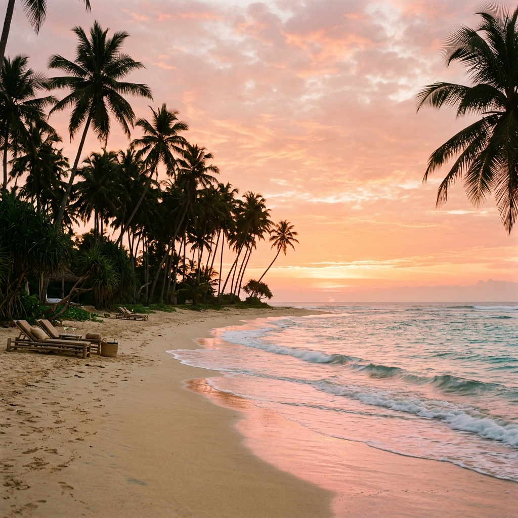 Romantic tropical sunset beach view